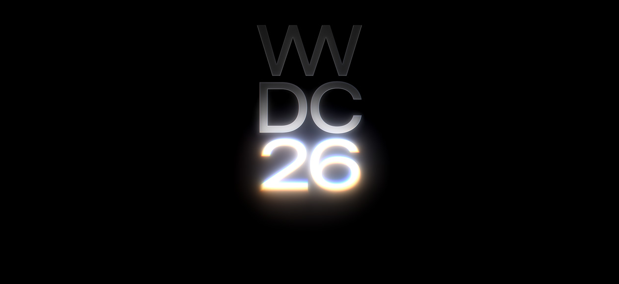 Text on image, W W D C 26. June 8 through 12. Learn More, Apple Worldwide Developers Conference.