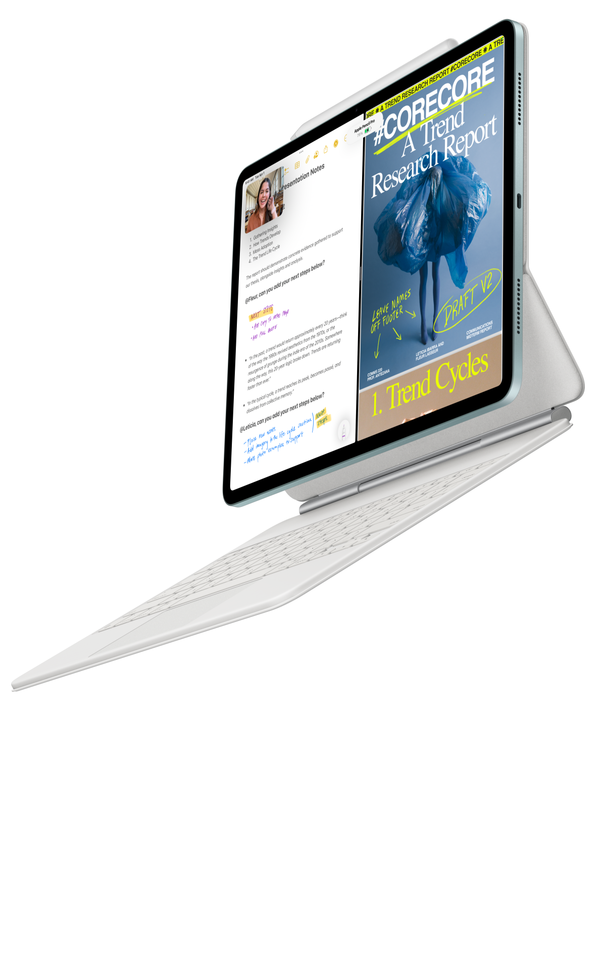 iPad Air fixé à un Magic Keyboard pour iPad Air et à un Apple Pencil Pro