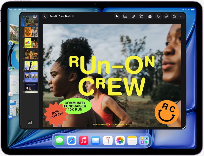 iPad Air, liggande läge, med en Keynote-presentation på skärmen