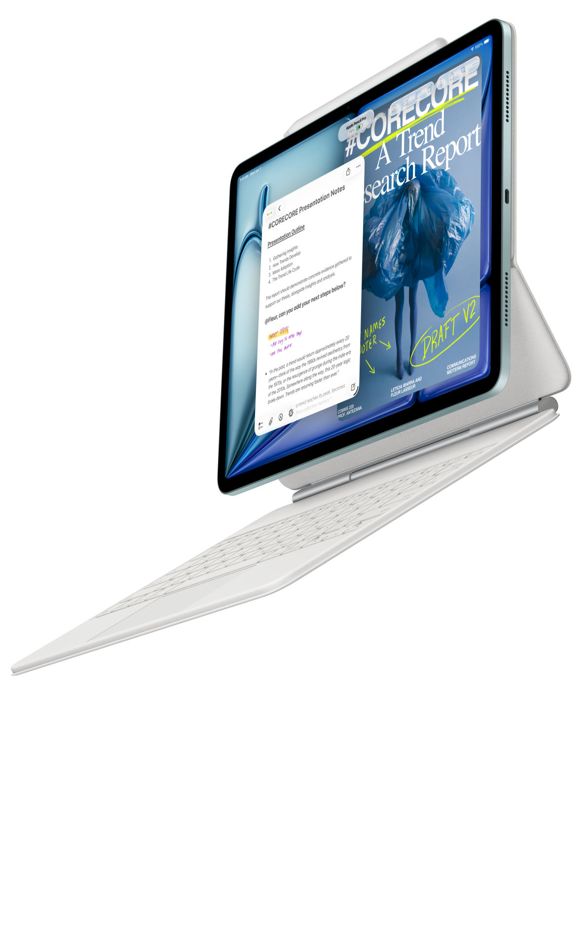 iPad Air som ansluts till Magic Keyboard till iPad Air och Apple Pencil Pro