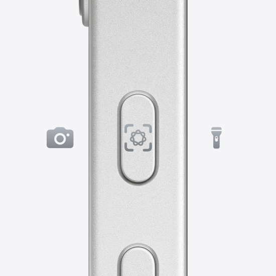 El Botón de Acción en la parte lateral de un iPhone 16e blanco.
