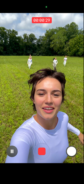 iPhone 17 Pro screen showing ultra-stabilised video feature during a video of a person dancing in the wind