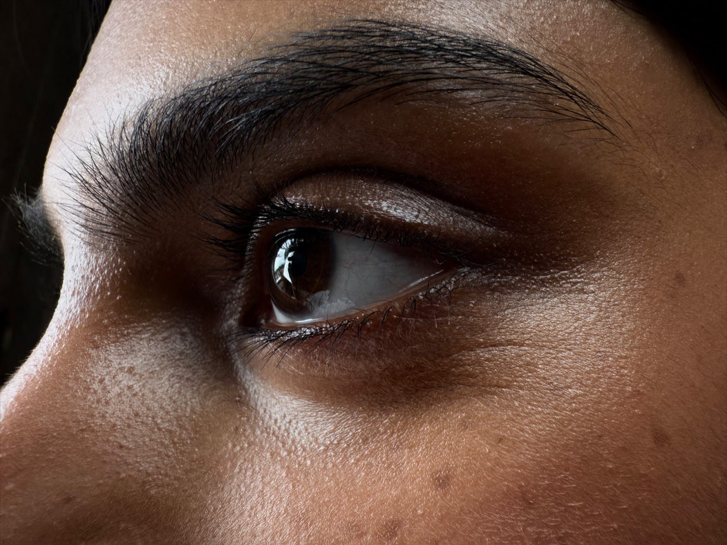 A woman wearing a long red dress stands in an empty room being photographed. The Photo app toggles through the following focal lengths to demonstrate the capabilities of the pro camera system: 200 mm, 100 mm, 48 mm, 35 mm, 28 mm, 13 mm and macro
