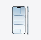 天藍色 iPhone Air 機身正面，展示頂部中間的動態島、機身側面、超纖薄外型、側邊按鈕、相機控制按鈕