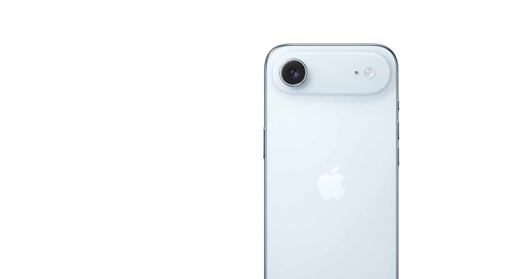 iPhone Air, parte posterior, color azul cielo, sistema de cámara Fusion principal en el módulo superior