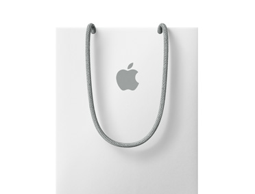 Bolsa blanca de Apple con el logo de la marca cerca de la parte superior