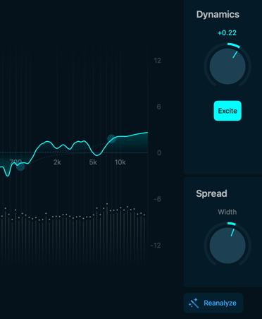Module du Mastering Assistant, commandes des dynamiques et de la diffusion