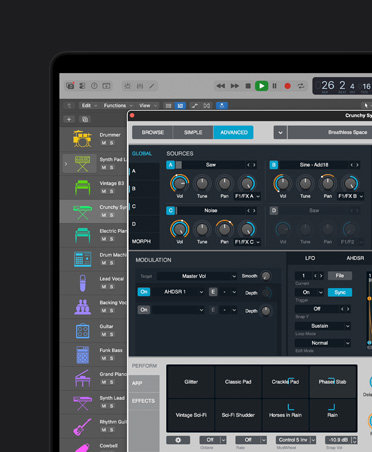 Écran d’un MacBook Pro 16 pouces montrant des formes d’ondes de différents instruments
