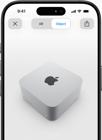 Mac Studio oglądany w AR na iPhonie