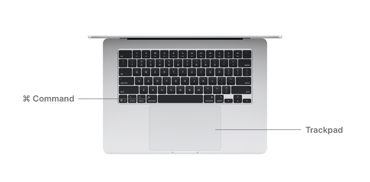 Tampilan meja tombol Command dan trackpad MacBook Air M4.
