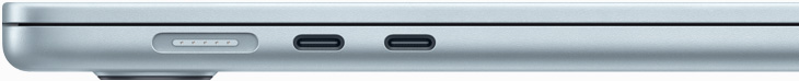 Lewa strona MacBooka Air z widocznym portem MagSafe i dwoma portami Thunderbolt 4