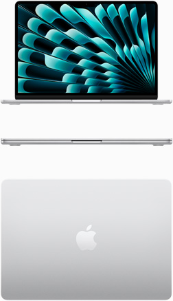 Vista frontal y superior de un MacBook Air en plata