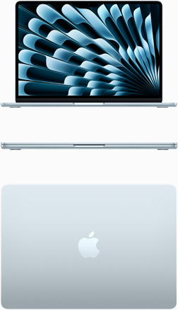 Front and top view of MacBook Air in Sky Blue colour