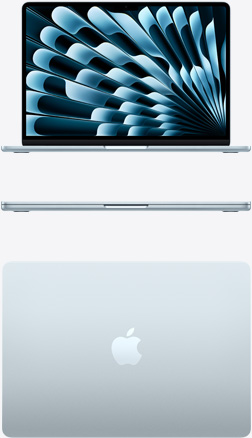Front and top view of MacBook Air in Sky Blue color