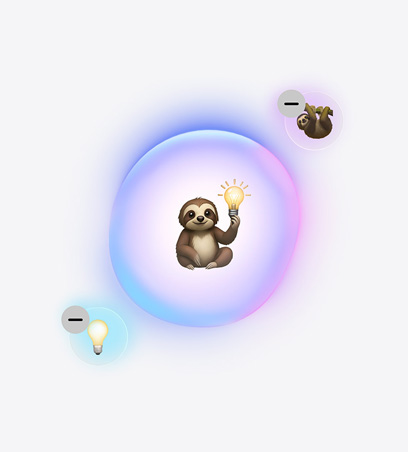 Genmoji-funktionen används, en emoji av en sengångare som håller i en glödlampa, omgiven av mindre emojis av en sengångare och en glödlampa