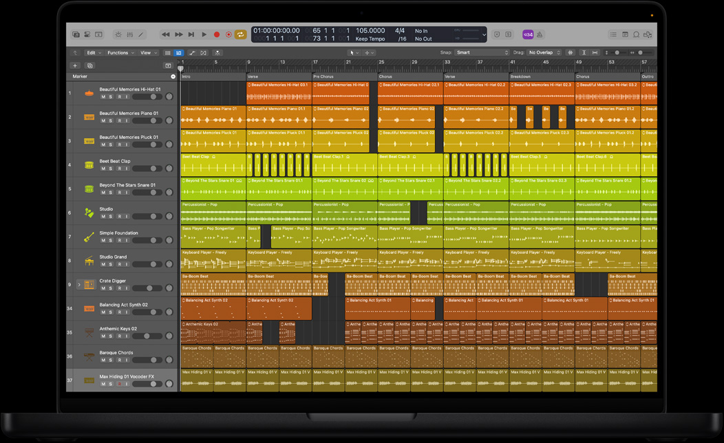 Pantalla de un MacBook Pro con Logic Pro para editar una canción