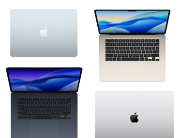 Cuatro ordenadores Mac de varios modelos, tamaños y colores que ilustran la amplia gama de opciones de personalización
