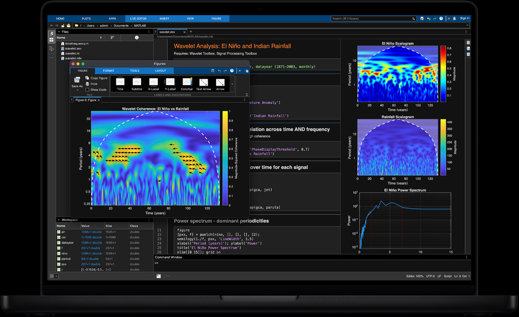 MacBook Pro screen of MATLAB being used for geospatial data processing and visualisation