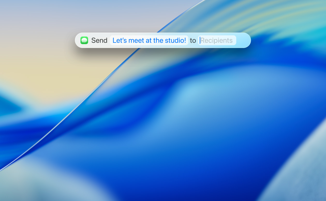 Close up of new translucent Spotlight app, a user using Messages app to send a text to one of their contacts
