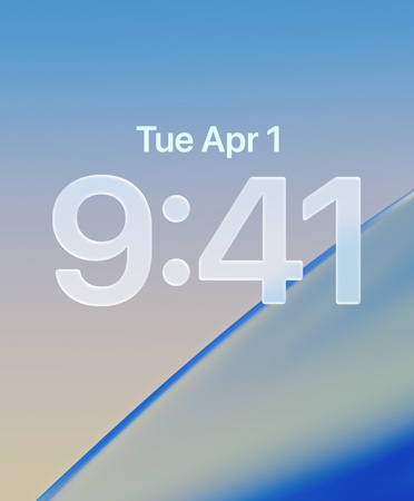 Pantalla de bloqueo con la hora en Liquid Glass