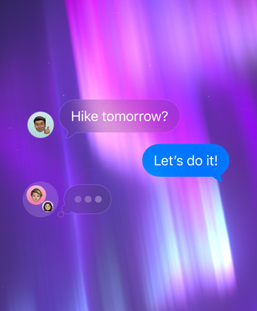 Group chat in Messages, set against a pink, purple, and blue abstract background