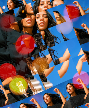 Grille de photos d’une femme qui affiche divers détails de la même image