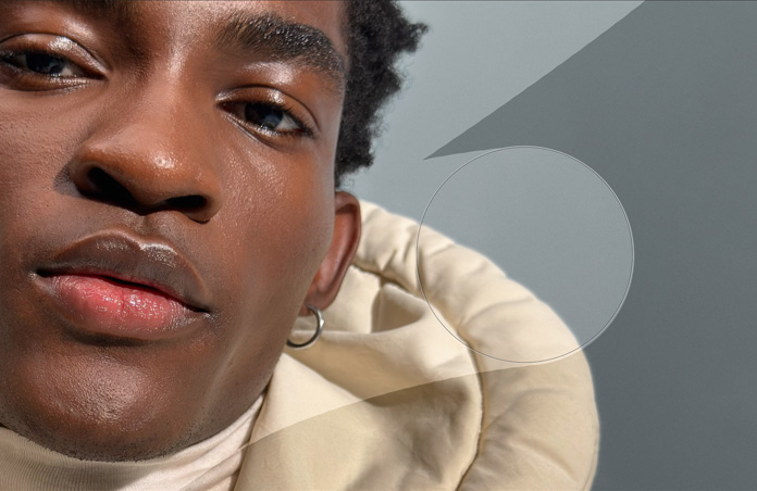 Vue rapprochée du visage d’un homme, outils de retouche