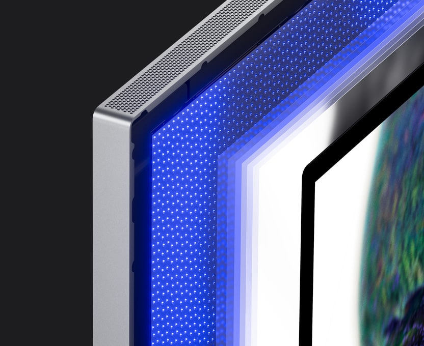 Gros plan de mini-DEL illustrant les petites zones de rétroéclairage par DEL, qui créent de multiples zones de gradation