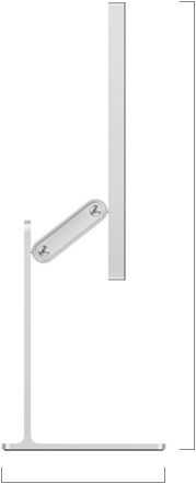 Side view of Studio Display XDR with tilt- and height -adjustable stand, showing height of display, top position