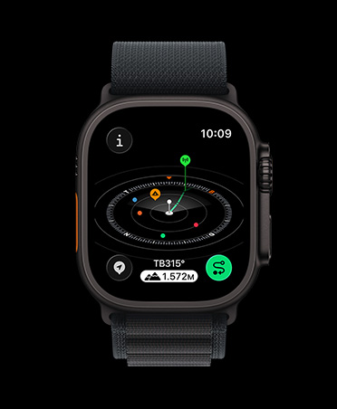 Apple Watch Ultra 3, black color, titanium case, Compass app, marked waypoints, band, black Alpine Loop